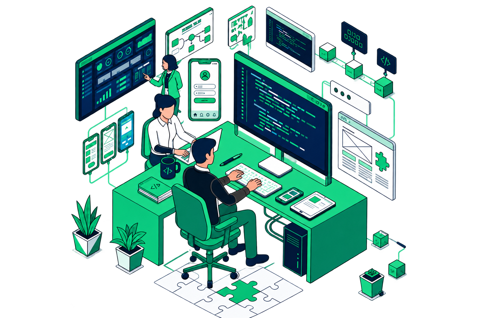 Tim teknologi sedang merancang sistem digital